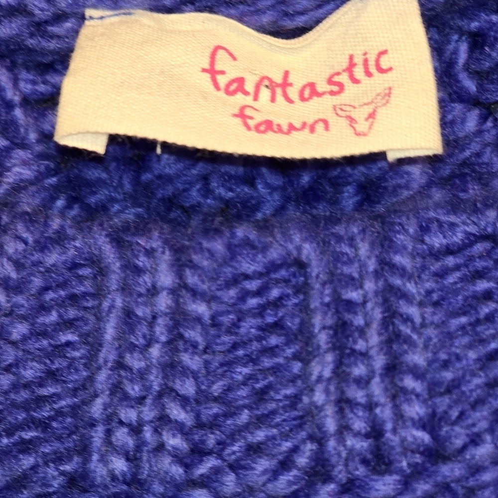Fantastic Fawn Chunky Fringe Cable Knit Sweater | Royal Blue | Size Small NWOT - Picture 5 of 5